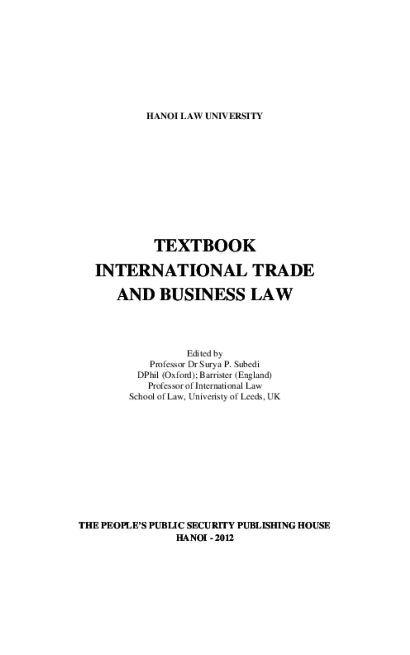 Textbook International Trade and Business Law