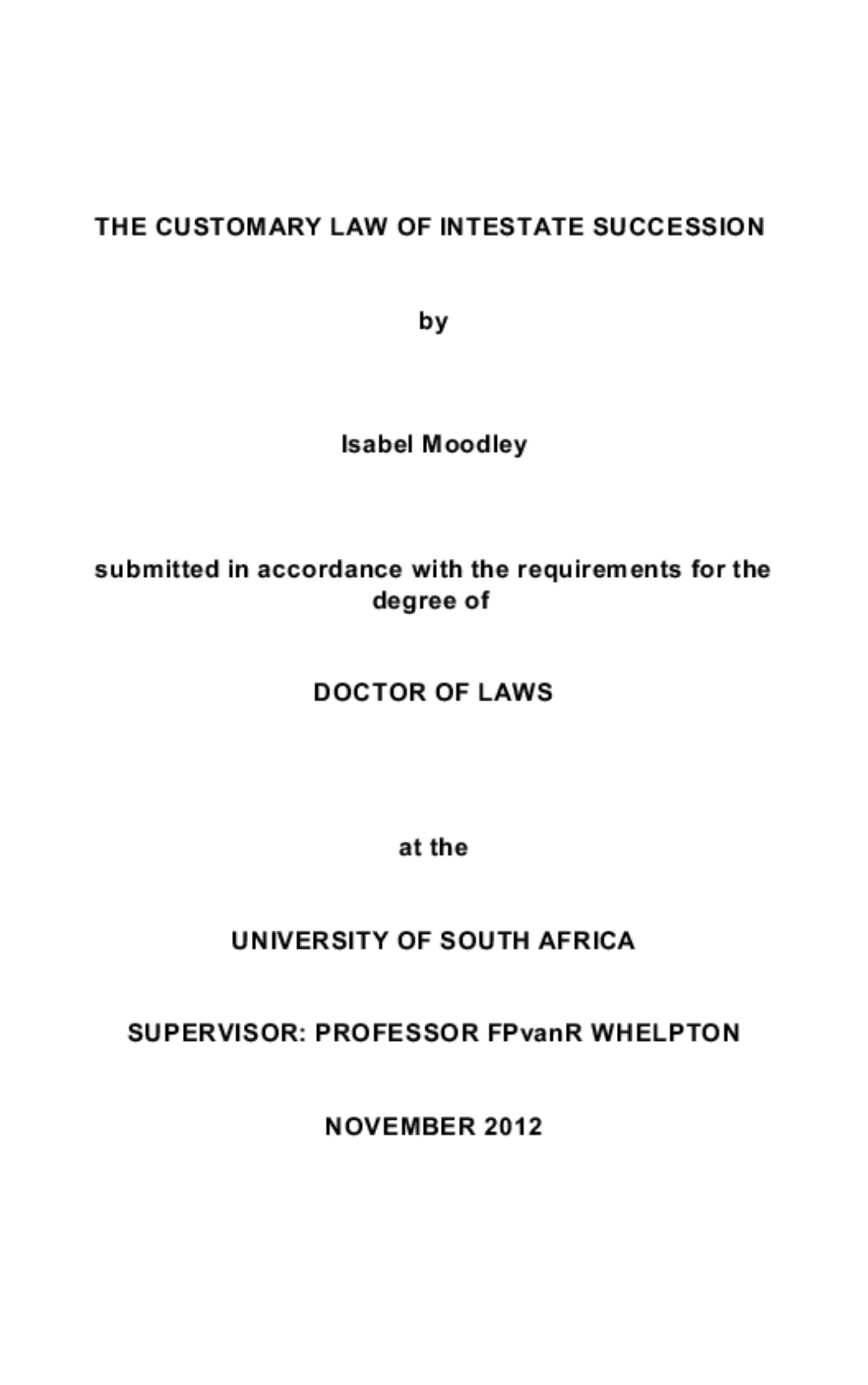 You are currently viewing THE CUSTOMARY LAW OF INTESTATE SUCCESSION By Isabel Moodley